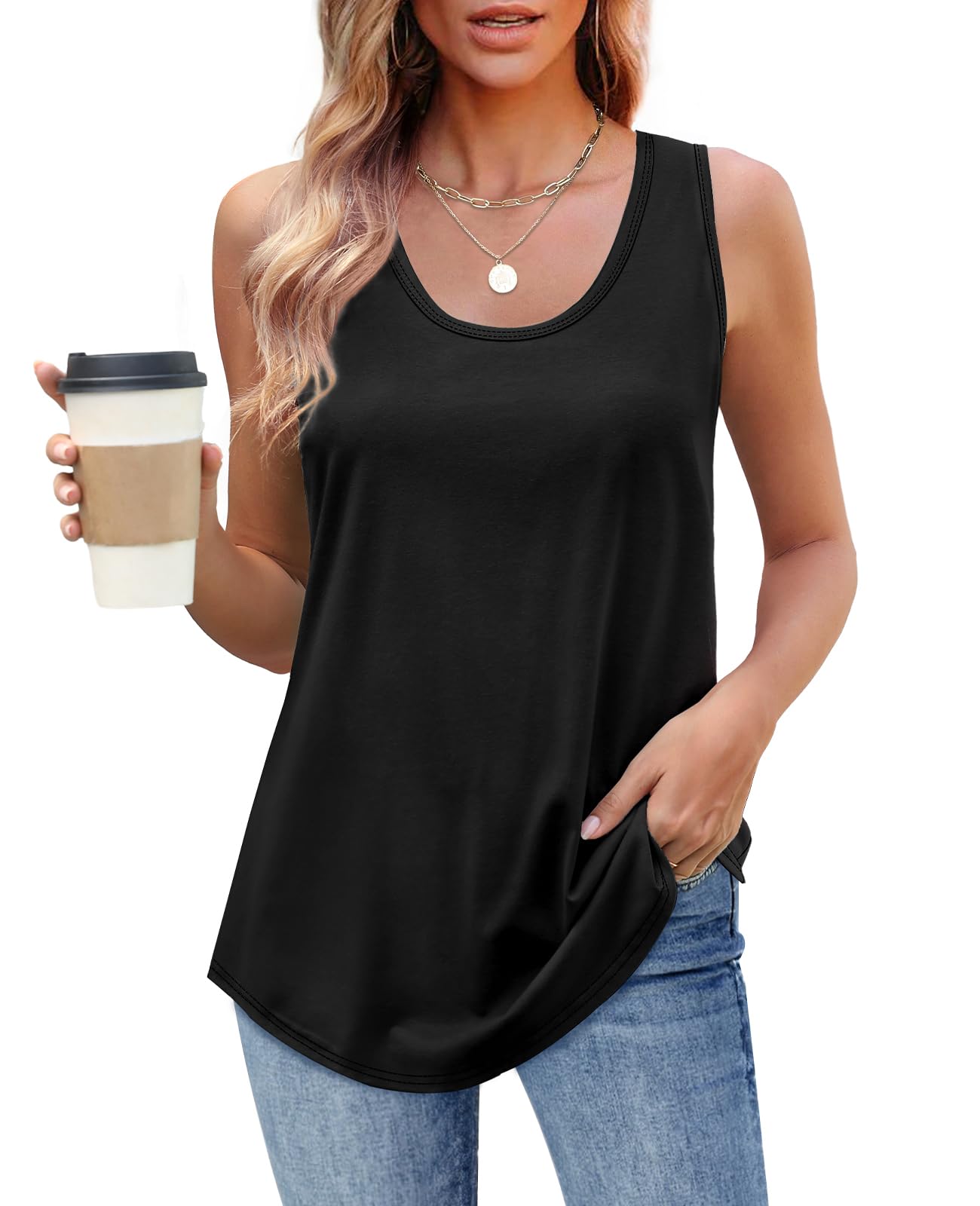 OFEEFAN Womens Loose Fit Scoop Neck Casual Summer Tank Tops For Curvy Figures
| OFEEFAN Curvy Hem Casual Summer Tops Fo