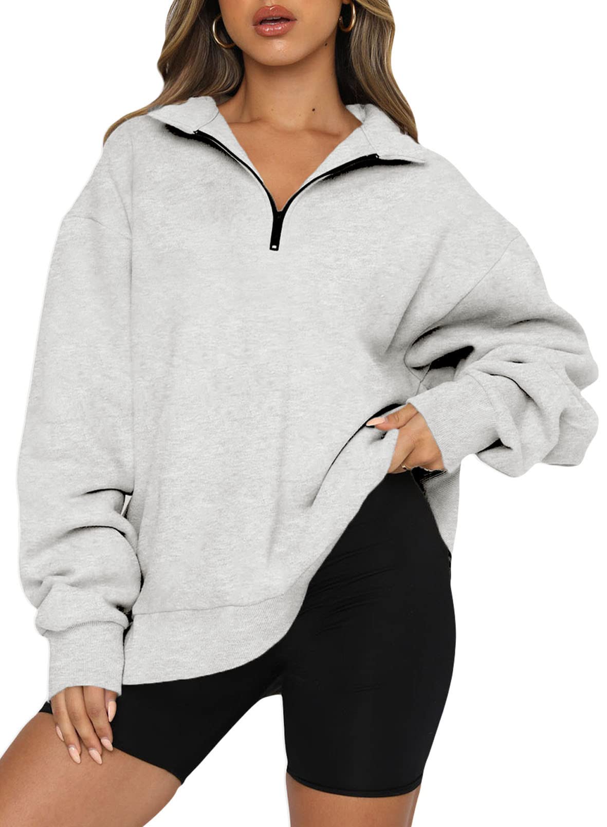 Women's Blencot Half Zip Oversized Sweatshirts for Workout - Drop Shoulder Fleece Long Sleeve S-2XL
| Blencot Women Hal